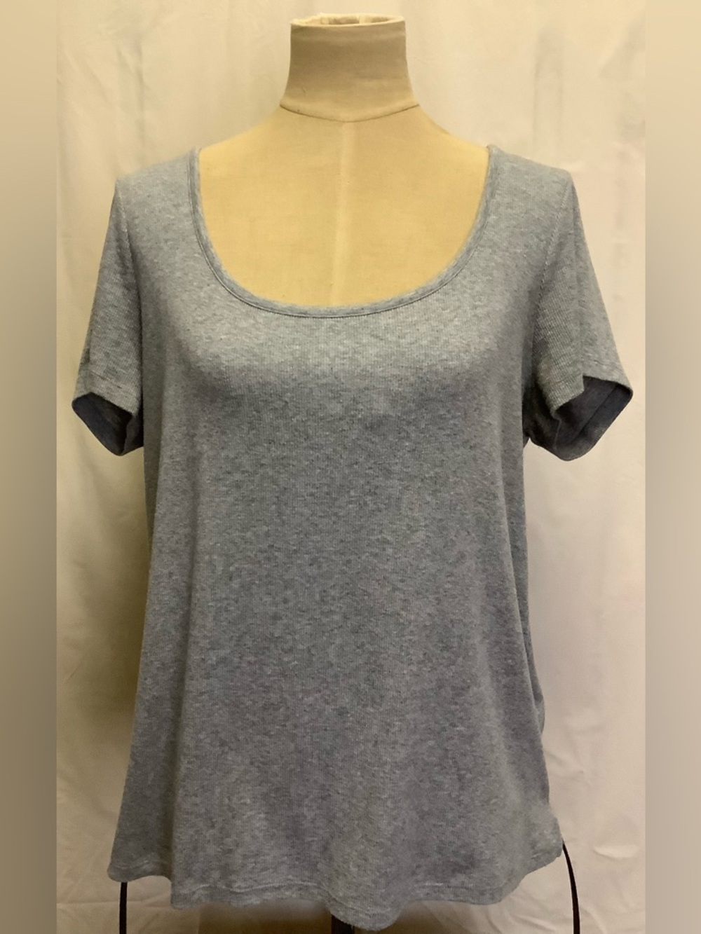 Old Navy Slim Fit Ribbed Shirt Top-Heather Gray-Scoop Neck-Cotton Blend-XL